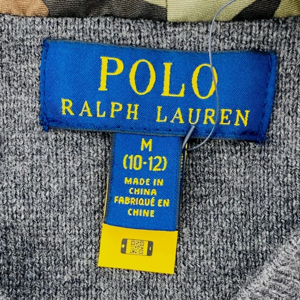 Polo Ralph Lauren Boys Medium(10-12) Gray Camo Big Pony Knit Hoodie Sweater NWT‎